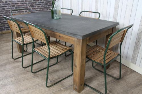 Industrial Style Zinc Top Dining Table Large Rustic Metal Regarding Large Rustic Look Dining Tables (View 4 of 25)