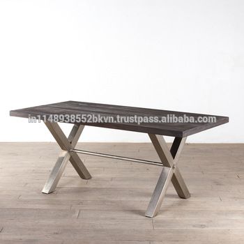 Industrial & Vintage Solid Old Wood Top And Metal Legs Dining Table – Buy  Marble Top And Metal Leg Dining Table,acacia Wood Dining Table,metal Legs Inside Acacia Top Dining Tables With Metal Legs (Photo 19 of 25)