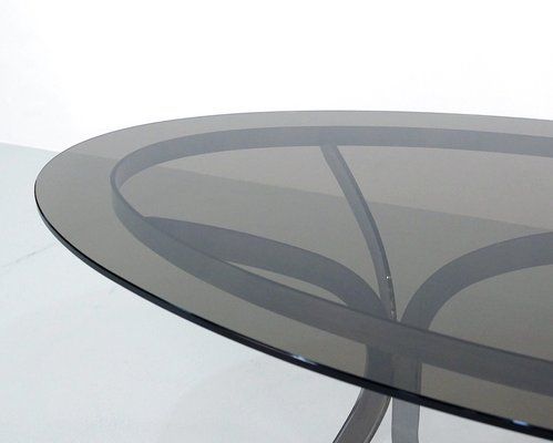 Large Space Age Stainless Steel Dining Table With Smoked Glass Top With Smoked Oval Glasstop Dining Tables (Photo 13 of 25)