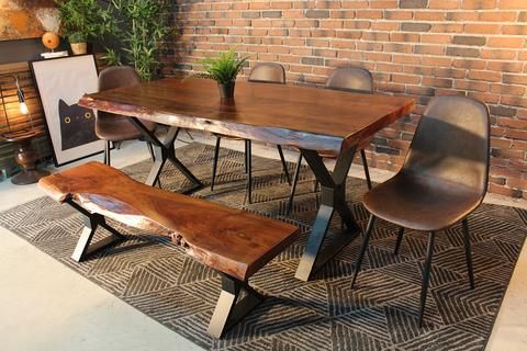 Live Edge Acacia Dining Table With Black X Legs/honey Walnut – Woodify With Regard To Acacia Dining Tables With Black X Leg (View 14 of 25)