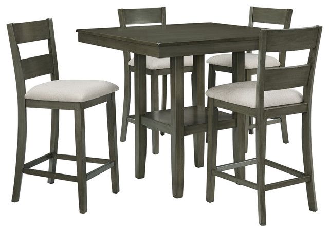 Loft Square Counter Height Dining Table And 4 Chairs Set Throughout Bistro Transitional 4 Seating Square Dining Tables (Photo 5 of 25)