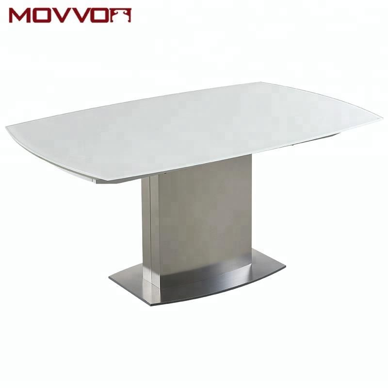 Modern Home Furniture Dining Set Designs White Glass Top Extensible Side  Dining Table With Stainless Steel Base And Legs – Buy Glass Dining In Modern Glass Top Extension Dining Tables In Stainless (Photo 9 of 25)