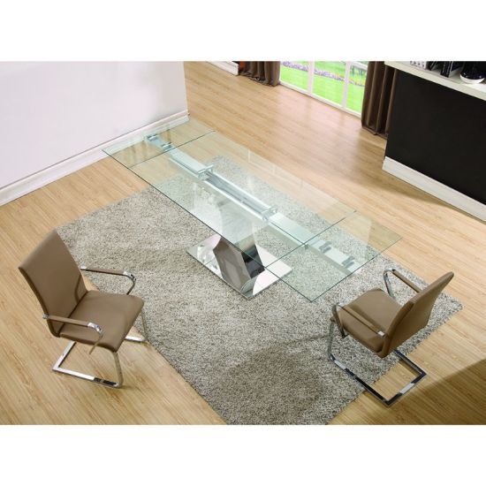 Featured Photo of Modern Glass Top Extension Dining Tables in Stainless