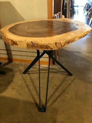 Natural Live Edge Acacia Wood 33" – 37" Round Dining Table With Metal Base  | Ebay Throughout Acacia Top Dining Tables With Metal Legs (View 24 of 25)