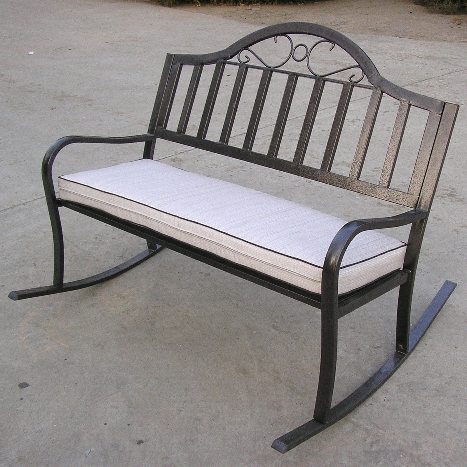 Outdoor Oakland Living Rochester 50 In. Iron Rocking Bench Inside Rocking Benches With Cushions (Photo 7 of 25)