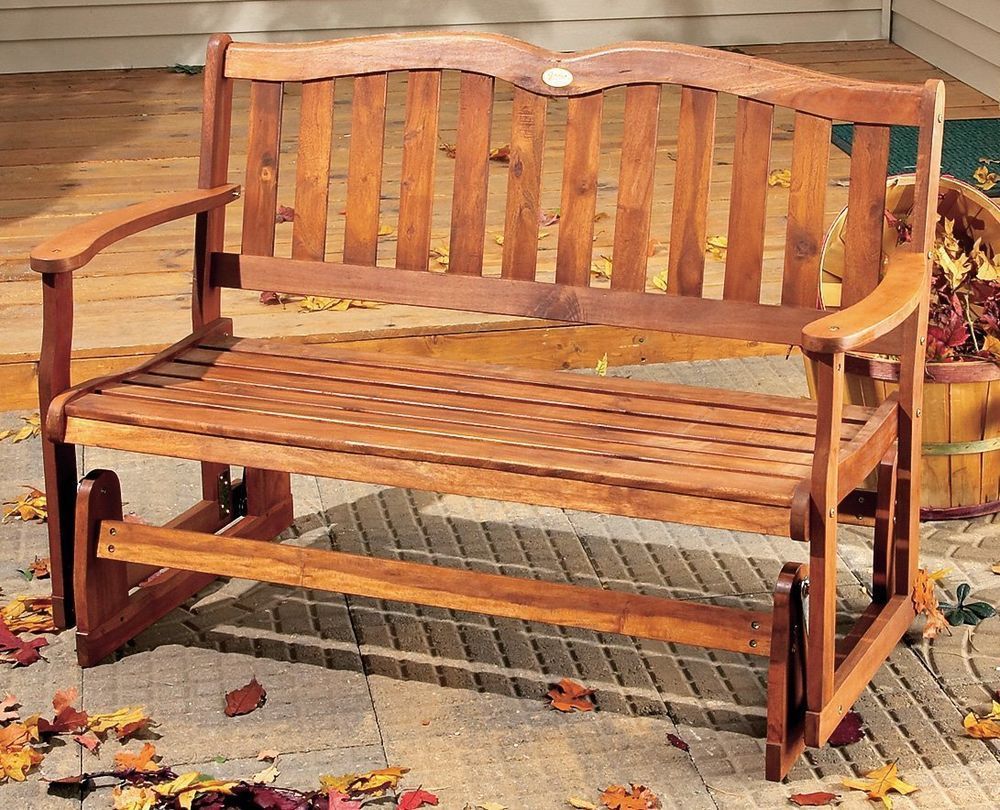 Outdoor Wood Glider Bench 2 Person Patio Porch Deck Sunroom With Regard To Hardwood Porch Glider Benches (Photo 8 of 25)