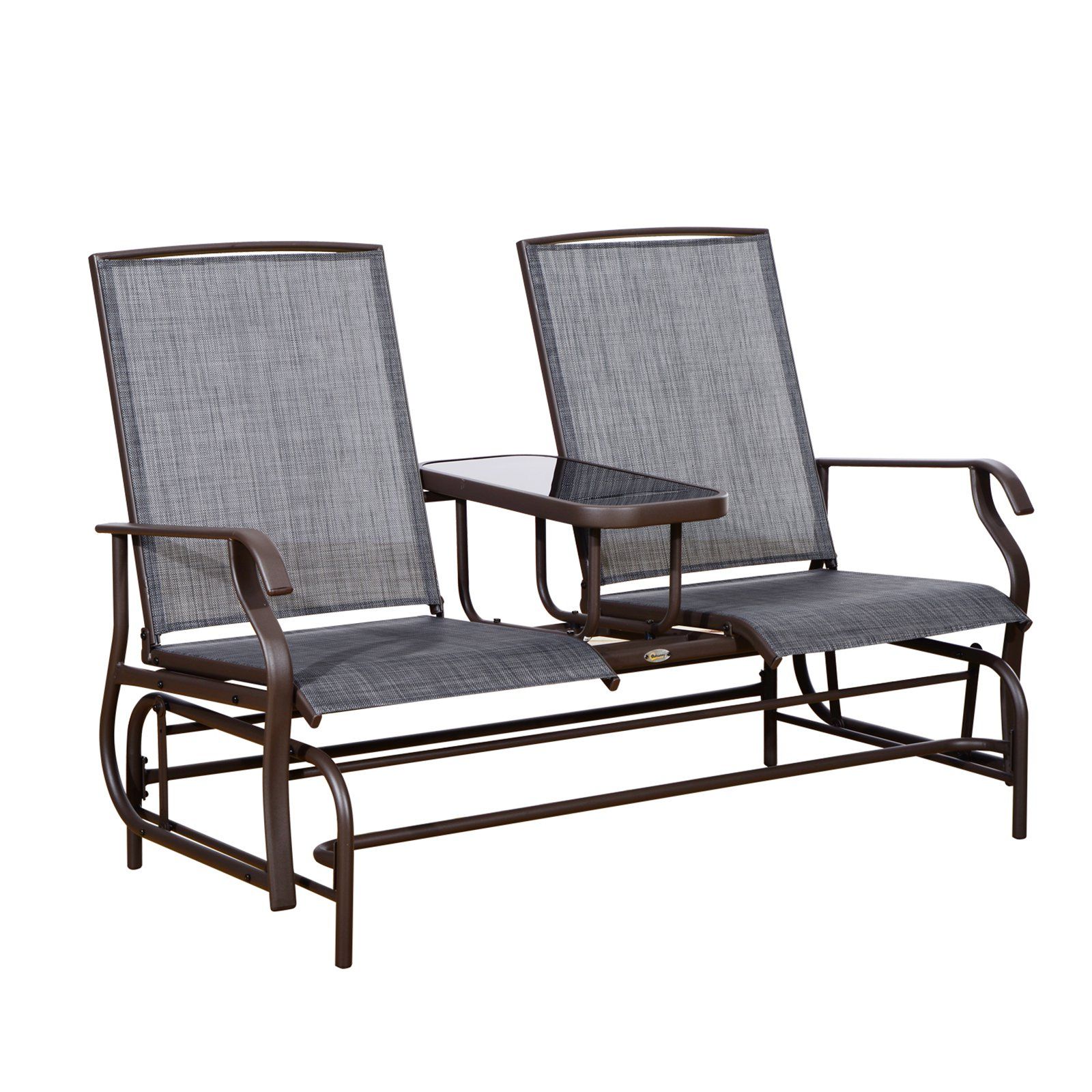 Outsunny 2 Person Mesh Fabric Patio Double Glider Chair With Pertaining To Center Table Double Glider Benches (View 1 of 25)
