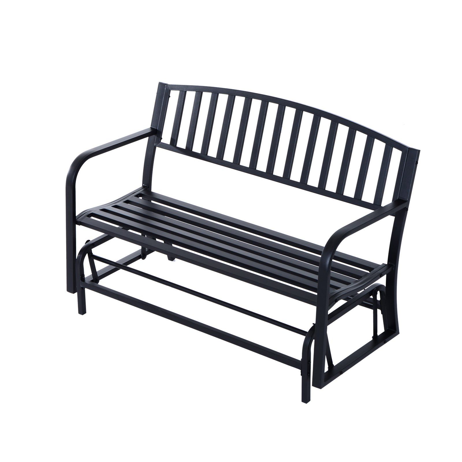 Featured Photo of Black Steel Patio Swing Glider Benches Powder Coated