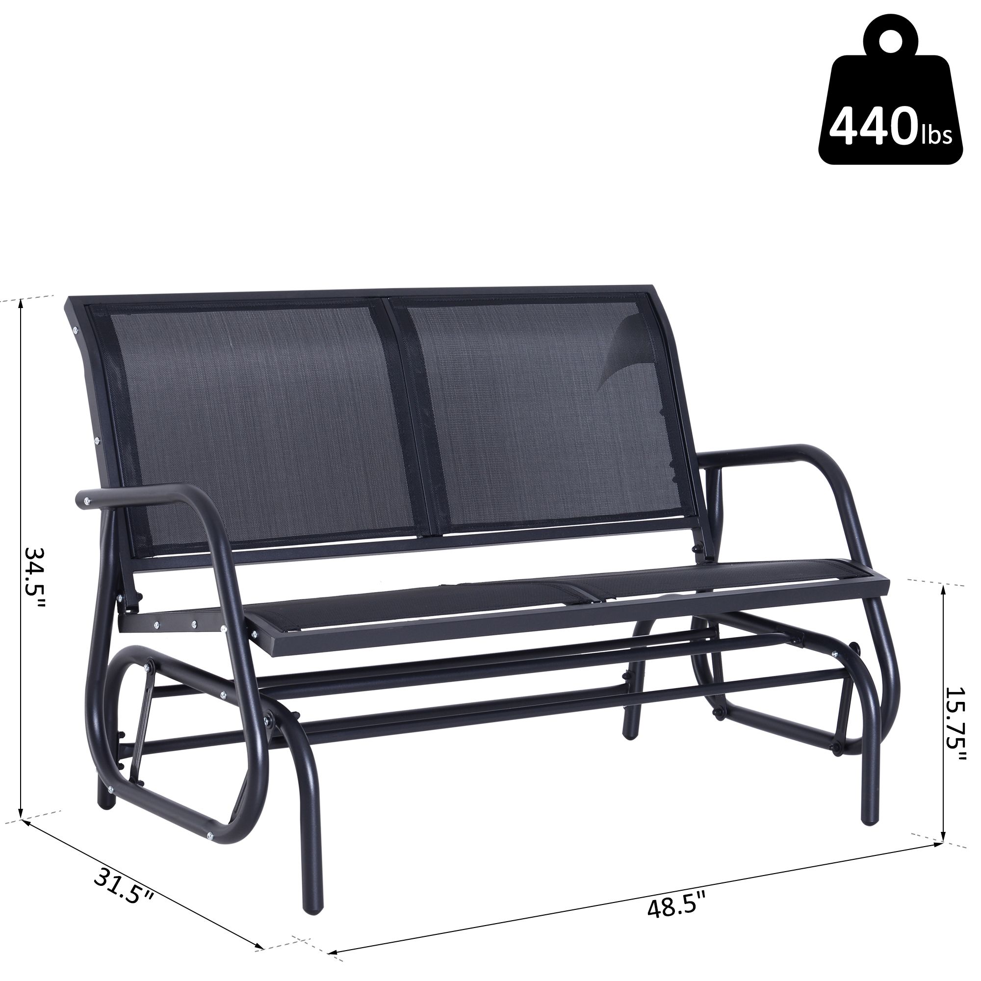 Outsunny Steel Sling Fabric Outdoor Double Glider Rocking Intended For Sling Double Glider Benches (View 9 of 25)