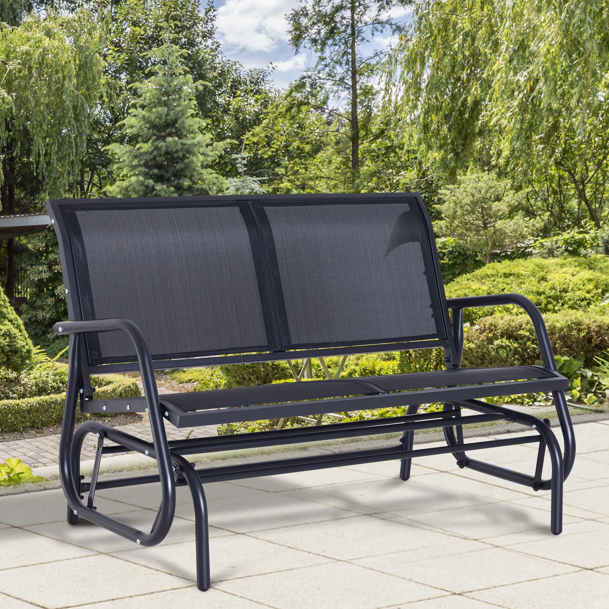 Outsunny Steel Sling Fabric Outdoor Double Glider Rocking Throughout Padded Sling Double Glider Benches (View 22 of 25)