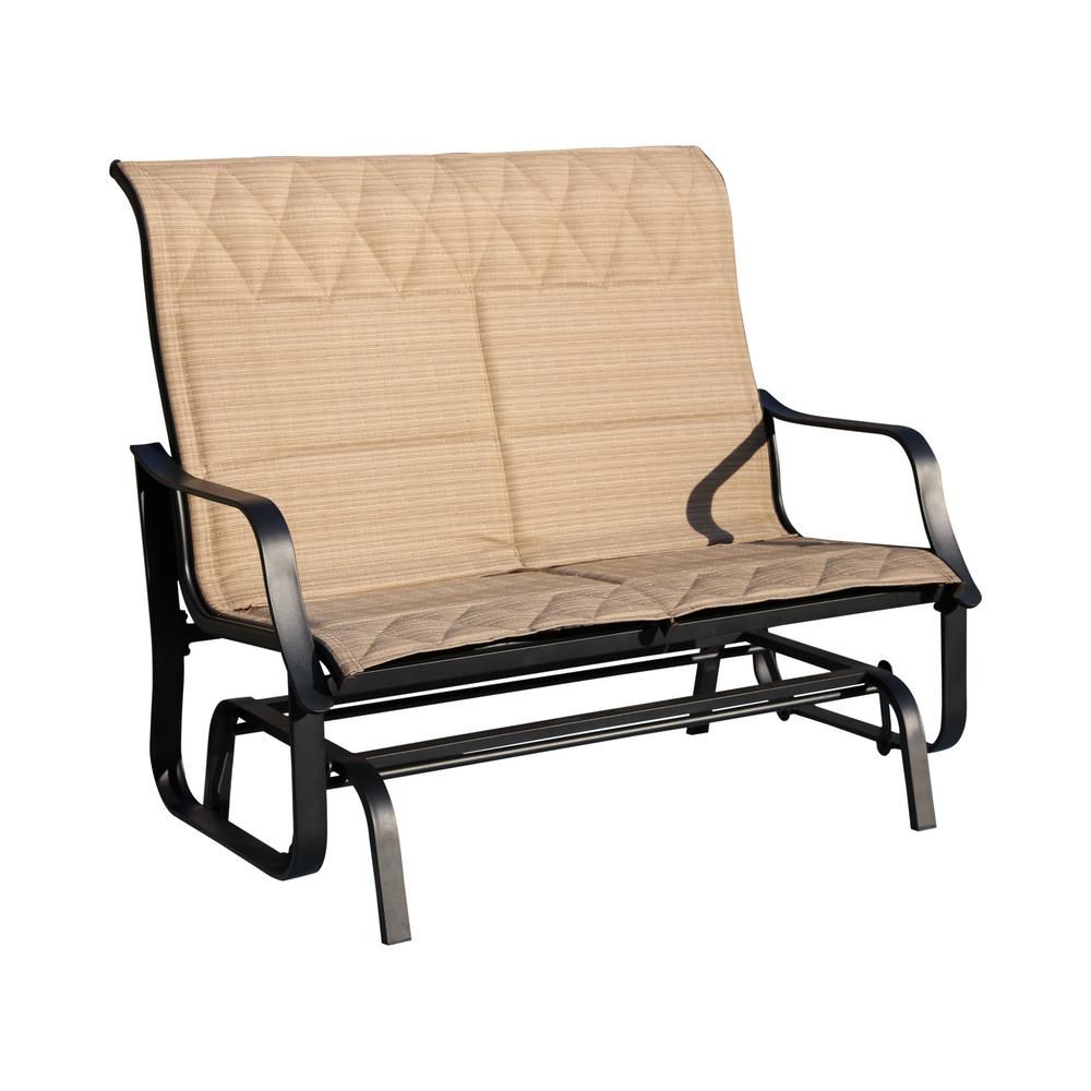 Patio Festival 48 In. 2 Person Beige Sling Outdoor Glider Pertaining To Padded Sling Double Glider Benches (Photo 23 of 25)