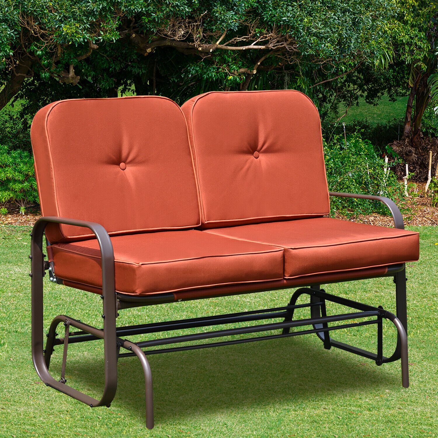 Patio Glider Bench Chair 2 Person Rocker Loveseat Outdoor Furniture W/  Cushions Throughout Glider Benches With Cushions (Photo 21 of 25)
