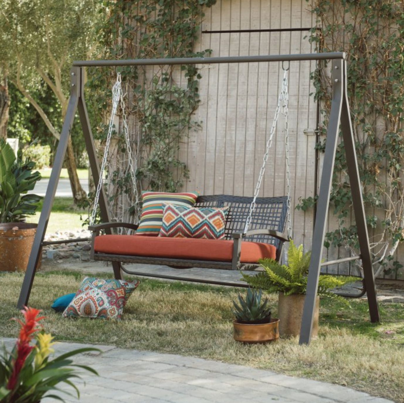 Patio Metal Swing Stand A Frame Steel For 4” 5” Swings Lawn With Pergola Porch Swings With Stand (Photo 14 of 26)