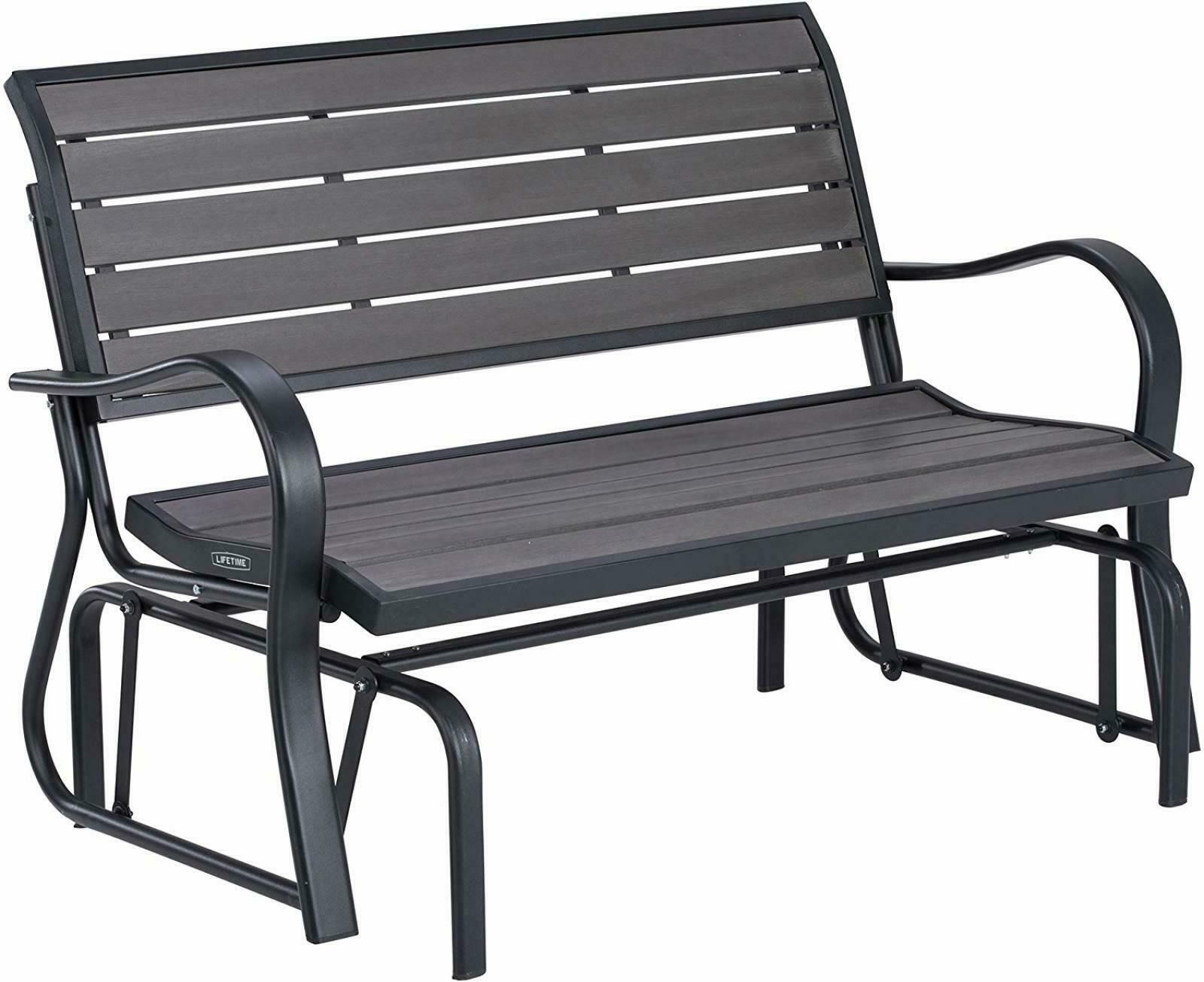 Patio Swing Loveseat Chair 2 People Seats Outdoor Glider Steel Frame Grey  Bench In Steel Patio Swing Glider Benches (View 4 of 25)