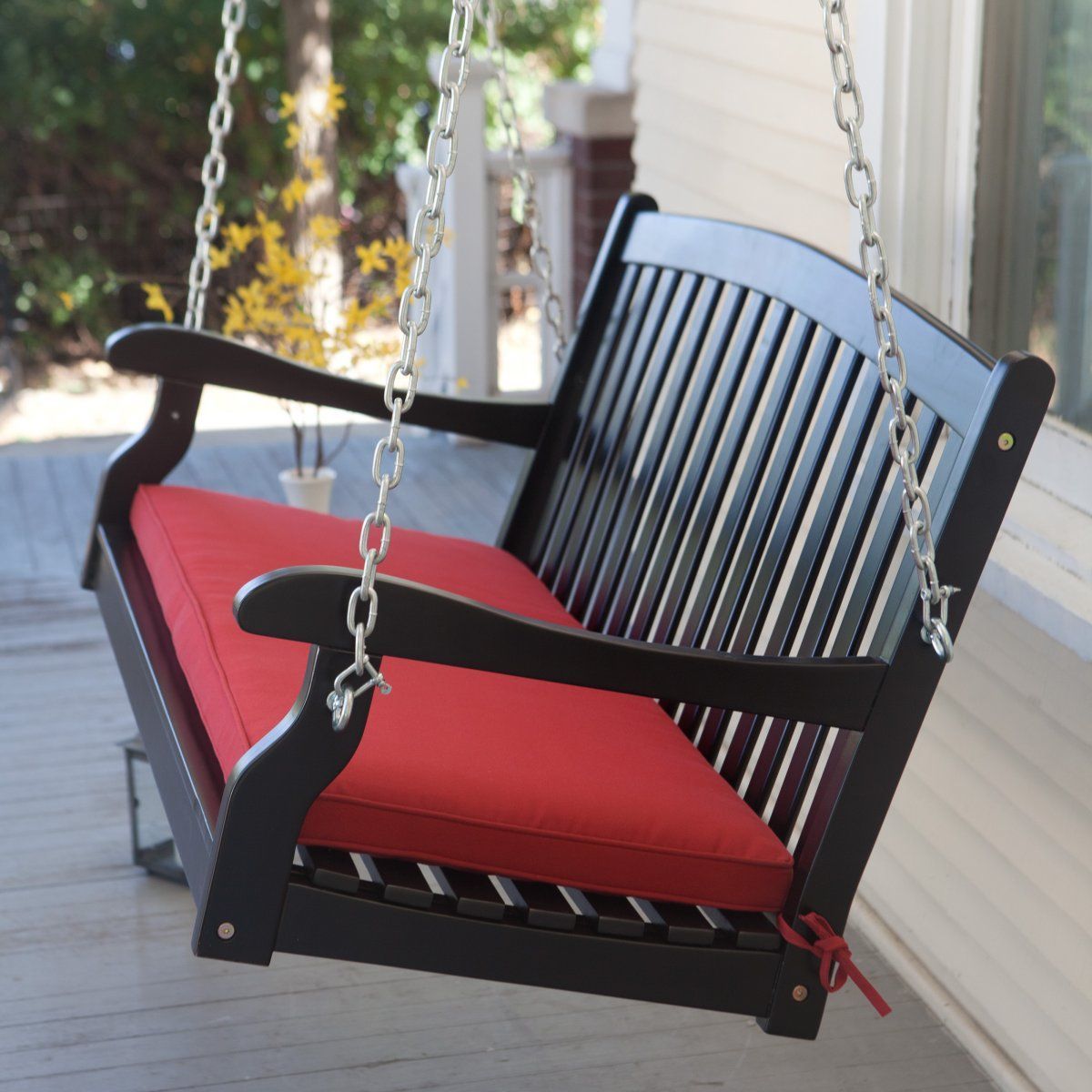 Pleasant Bay Wood Painted Porch Swing – Black – Porch Swings In Vineyard 2 Person Black Recycled Plastic Outdoor Swings (Photo 15 of 25)