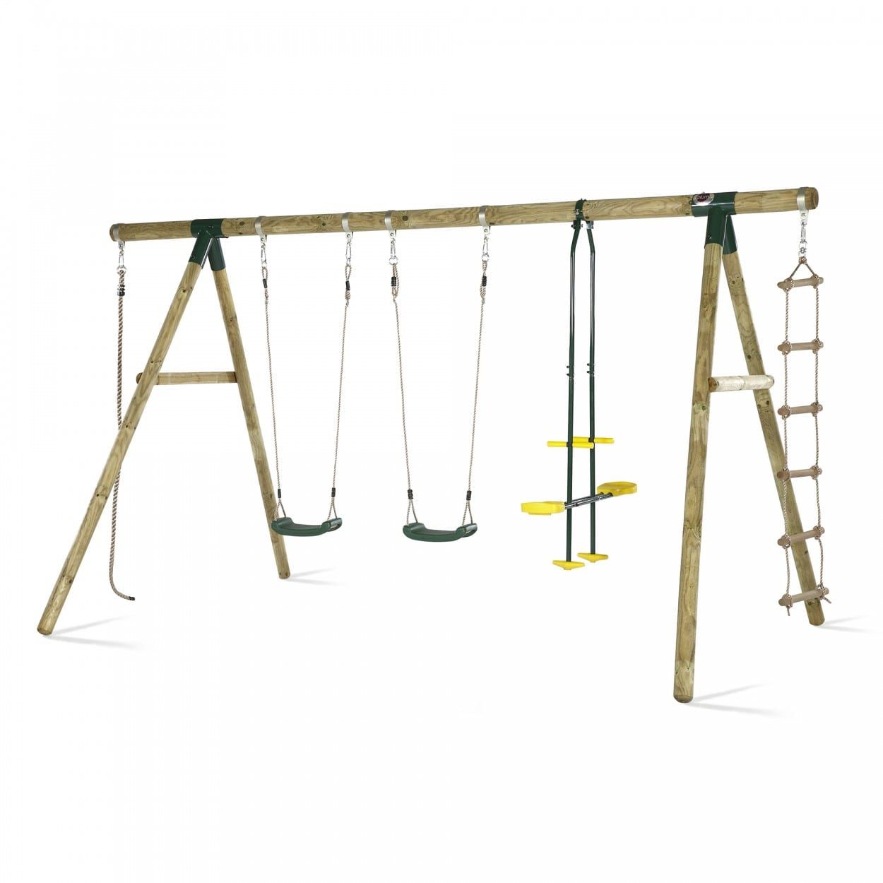 Plum® Orang Utan® Wooden Garden Swing Set In Dual Rider Glider Swings With Soft Touch Rope (View 19 of 25)