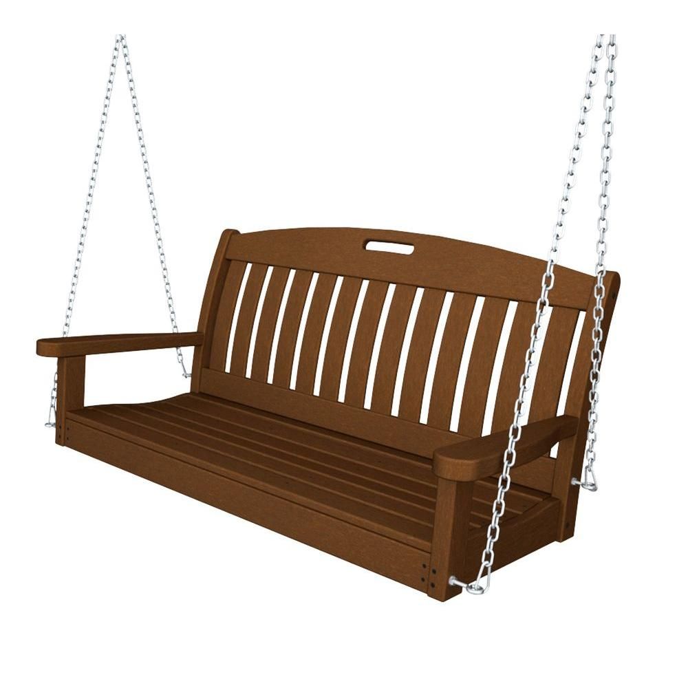 Polywood Nautical 48 In. Teak Plastic Outdoor Porch Swing Inside Vineyard 2 Person Black Recycled Plastic Outdoor Swings (Photo 3 of 25)