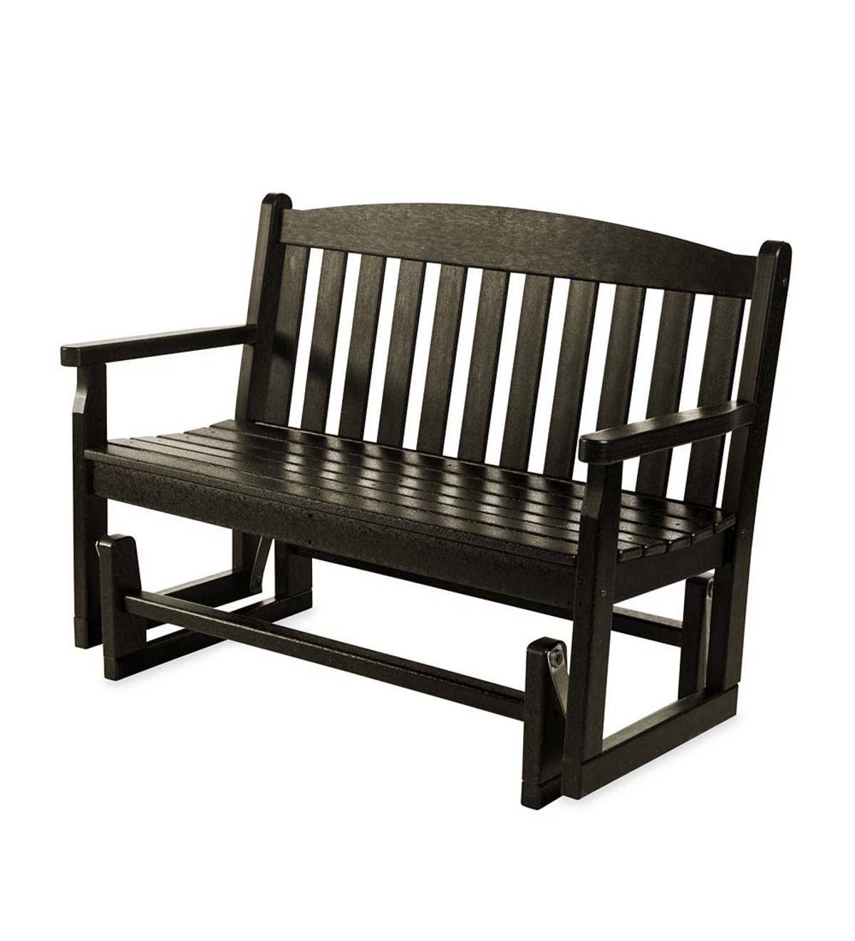 Polywood Outdoor Glider Bench – Black | Plowhearth Regarding Black Steel Patio Swing Glider Benches Powder Coated (Photo 14 of 25)