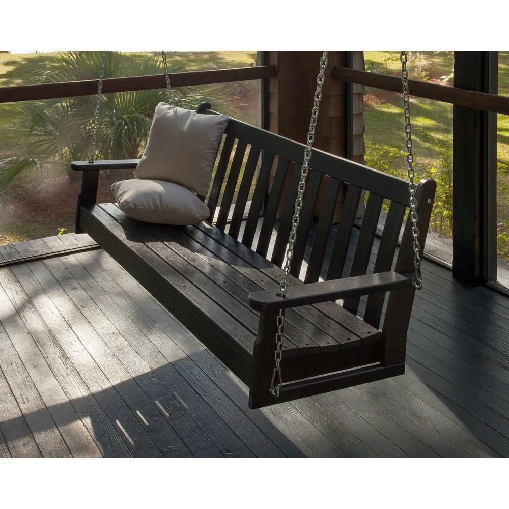Polywood Vineyard 60 In. Black Plastic Outdoor Porch Swing Regarding Outdoor Porch Swings (Photo 20 of 25)