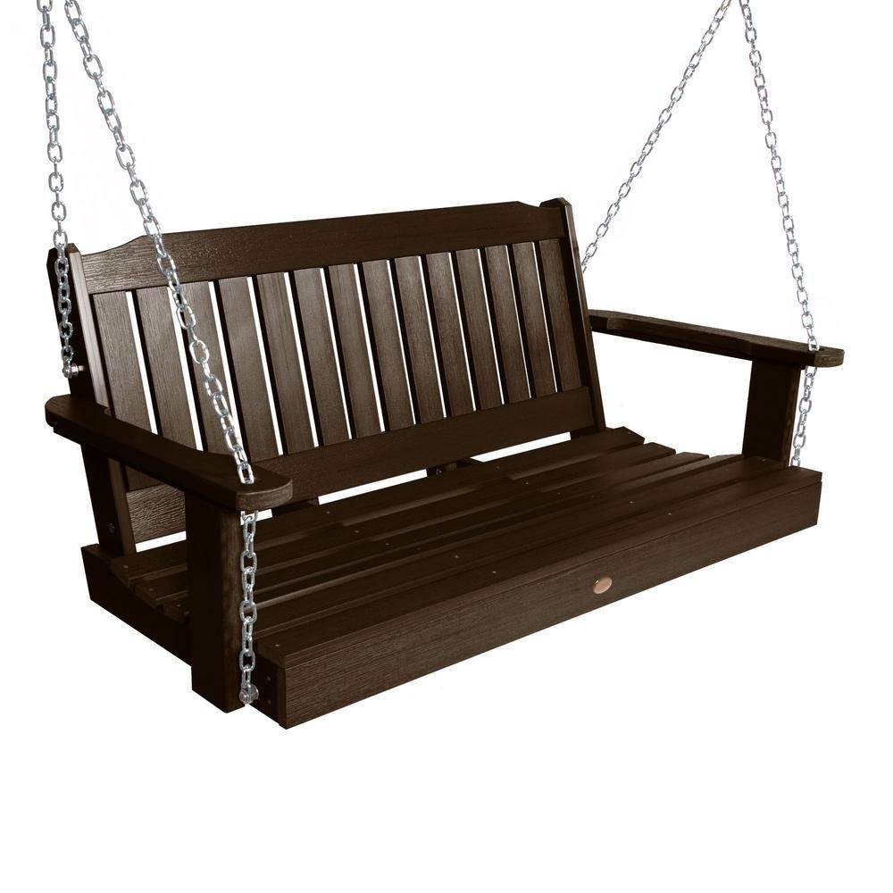 Porch Swings – Patio Chairs – The Home Depot Within Vineyard 2 Person Black Recycled Plastic Outdoor Swings (View 4 of 25)