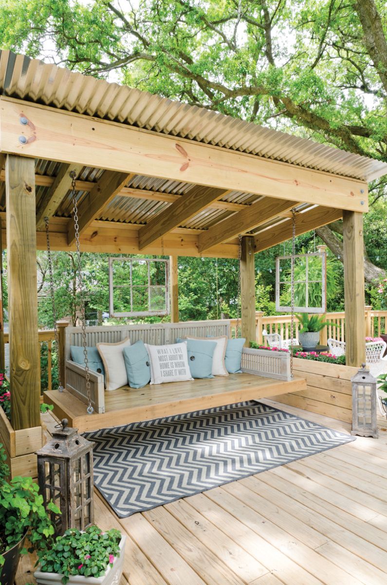 Ranch Style Revival | Backyard Seating, Backyard, Backyard Patio Pertaining To Patio Gazebo Porch Swings (View 5 of 25)