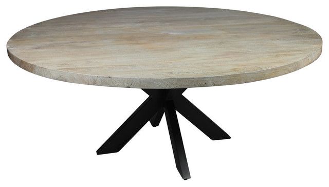 Redondo Round Dining Table With Mango Wood Top And Iron Legs Inside Iron Dining Tables With Mango Wood (View 4 of 25)