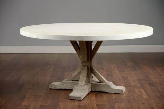Round 48" Concrete And Elm Dining Table | Dining Table With Regard To Thick White Marble Slab Dining Tables With Weathered Grey Finish (Photo 8 of 25)