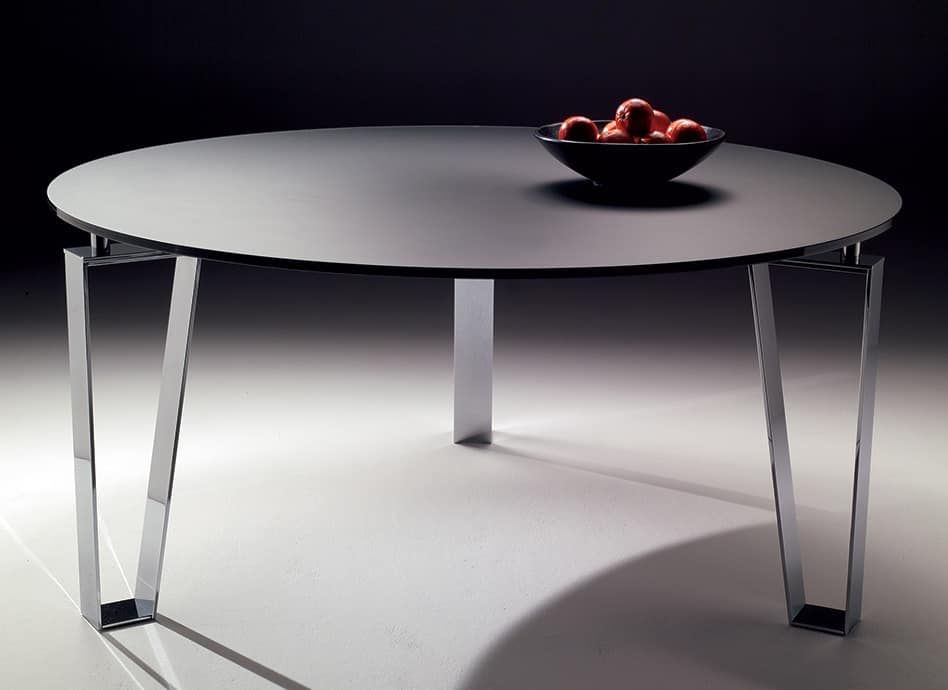Round Table With Steel Base, For Modern Kitchens | Idfdesign For Modern Glass Top Extension Dining Tables In Matte Black (View 23 of 25)