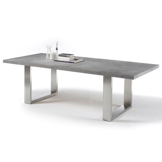 Savona Large Dining Table In Grey With Stainless Steel Legs With Long Dining Tables With Polished Black Stainless Steel Base (View 1 of 25)
