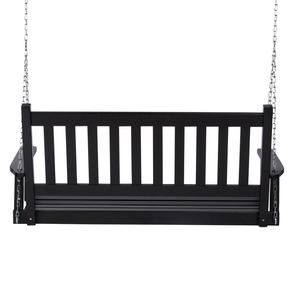 Shine Company 25.5 In. Tall Maine Black Wood Patio Porch Swing For Contoured Classic Porch Swings (Photo 22 of 25)