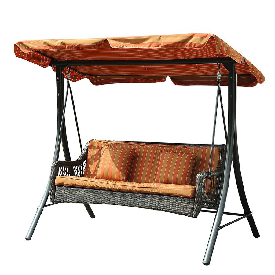 Shop Sunjoy 3 Seat Steel Traditional Porch Swing At Lowes With Regard To Wicker Glider Outdoor Porch Swings With Stand (Photo 1 of 25)