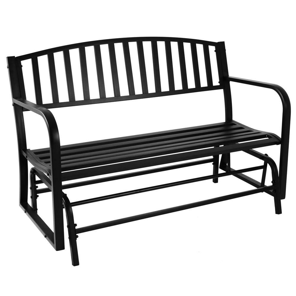 Sunnydaze Decor 2 Person Black Steel Outdoor Glider Bench With Regard To Black Outdoor Durable Steel Frame Patio Swing Glider Bench Chairs (View 3 of 25)