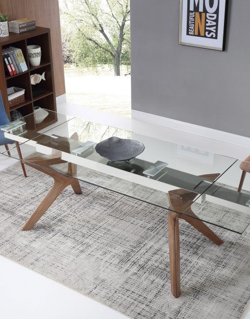 The Bridge: Clear Glass Rectangular Extendable Table Throughout Modern Glass Top Extension Dining Tables In Stainless (View 15 of 25)