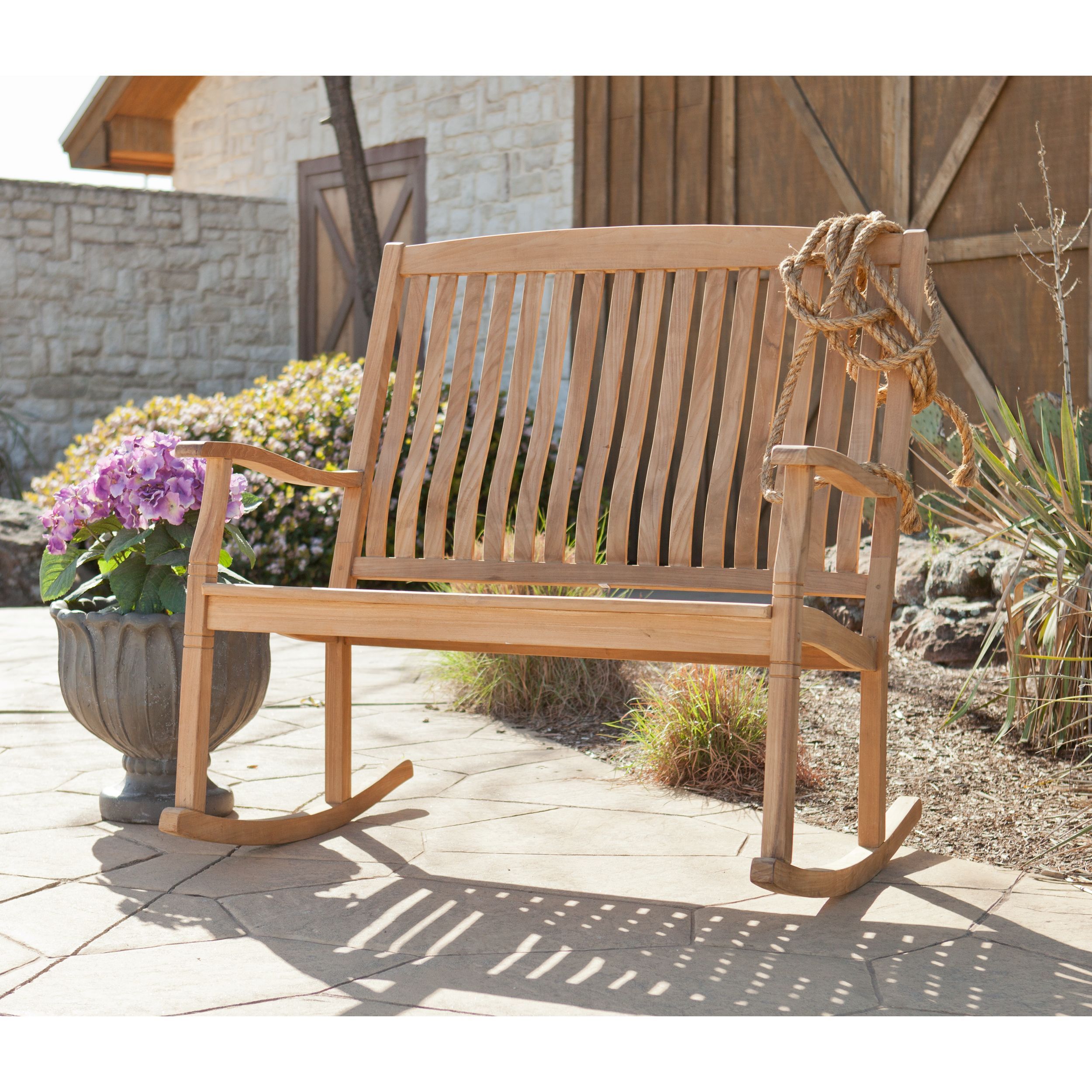 The Graceful Yet Rustic Style Of This Teak Glider Bench Is Regarding Teak Glider Benches (View 3 of 25)