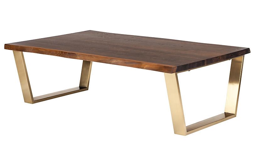 Toulouse. Oak Top. Brass Legs $1,795 | Sp | Oak Coffee Table With Dining Tables In Seared Oak With Brass Detail (Photo 12 of 25)