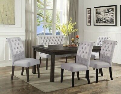 Transitional Formal Marble Top Dining Set W/ Bench 6Pc Crown In Charcoal Transitional 6 Seating Rectangular Dining Tables (Photo 24 of 25)