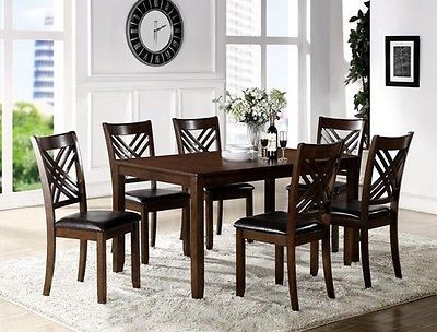Transitional Style Dining Table W/6 Chairs Uph Seat Xxx Back Wood Design  New! | Ebay Pertaining To Charcoal Transitional 6 Seating Rectangular Dining Tables (View 14 of 25)