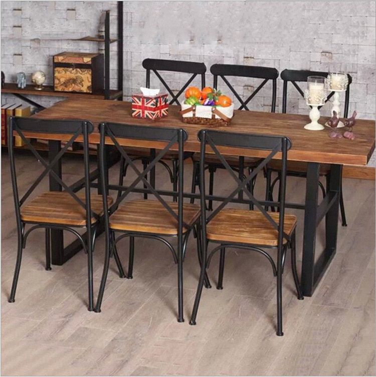 Us $2139.15 |Cheap American Country Retro Wood Furniture, Wrought Iron  Table In The Restaurant The Family Dinner Table Dinette Combination Fe In Intended For Iron Wood Dining Tables (Photo 4 of 25)