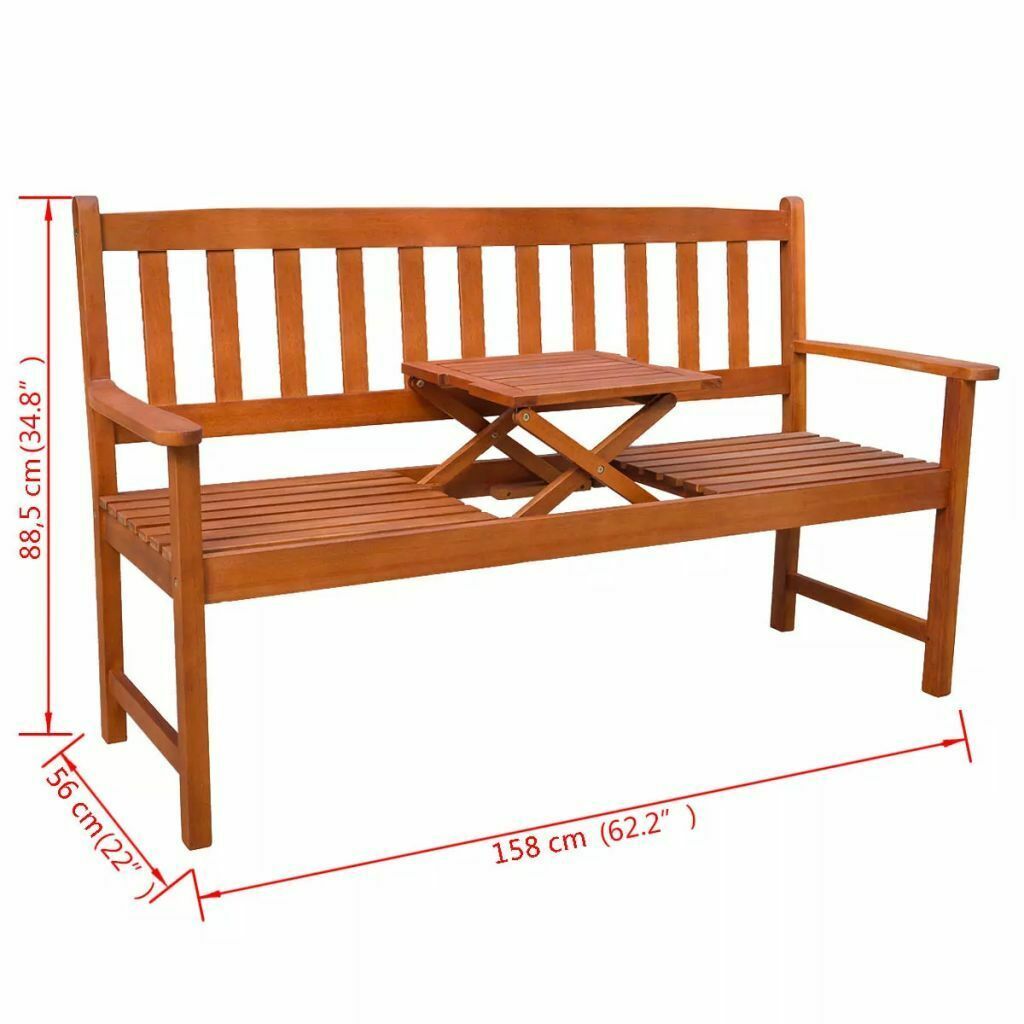 Vidaxl Acacia Wood Garden Bench With Integrated Pop Up Table Outdoor Patio With Center Table Double Glider Benches (View 15 of 25)