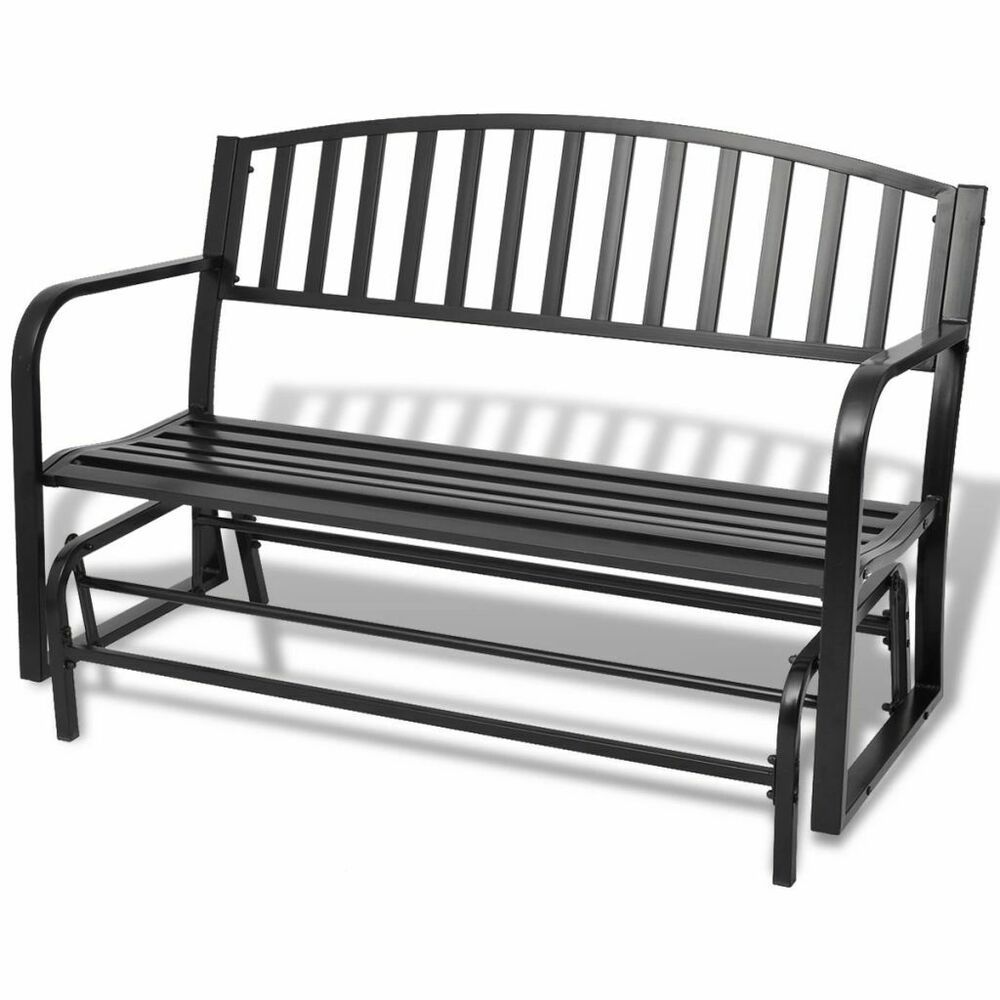 Vidaxl Patio Swing Chair 2 Person Garden Glider Bench Loveseat Rocker Black  8718475973119 | Ebay Intended For 2 Person Gray Steel Outdoor Swings (Photo 22 of 25)