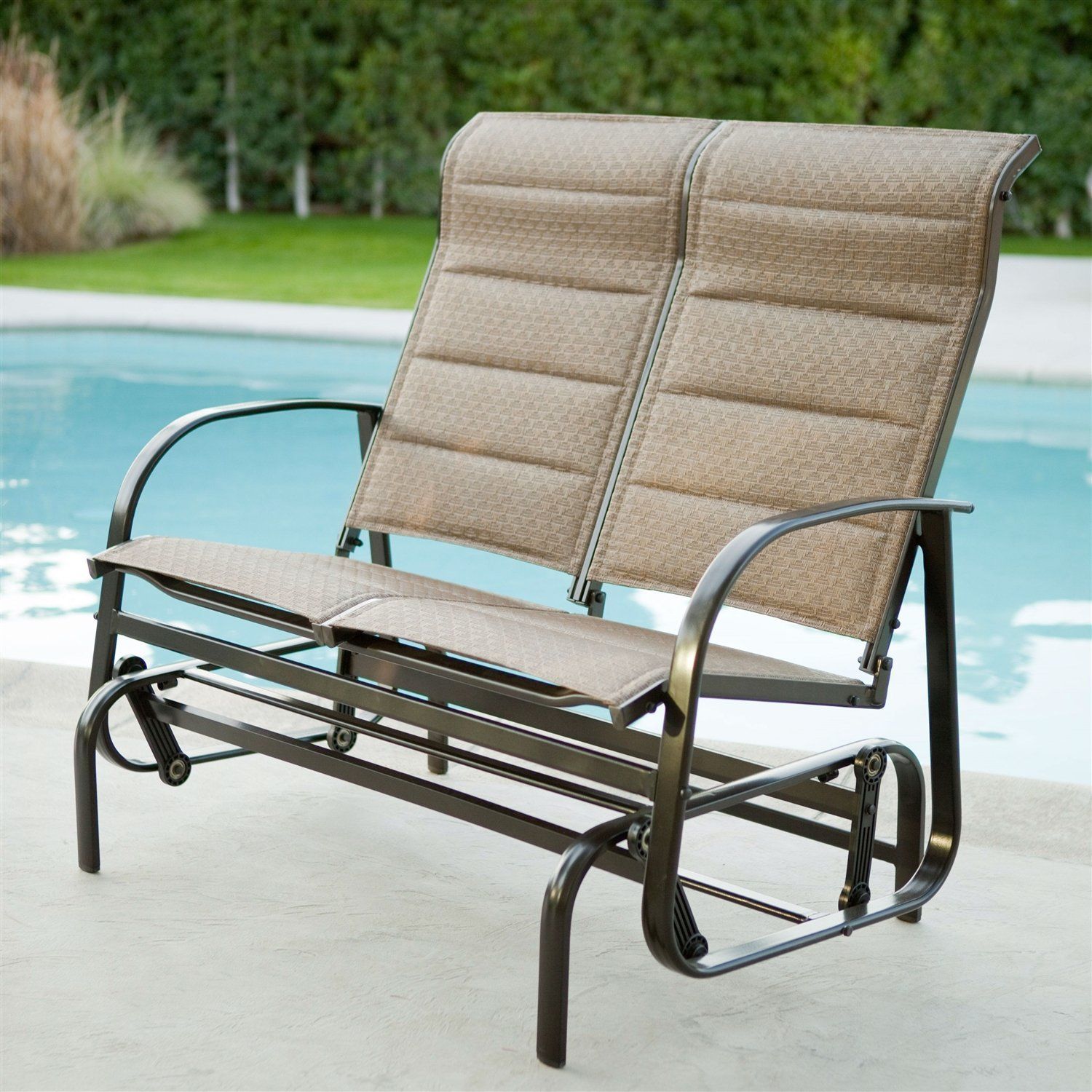 Weatherproof Outdoor Loveseat Glider Chair With Padded Sling With Regard To Padded Sling Loveseats With Cushions (View 3 of 25)
