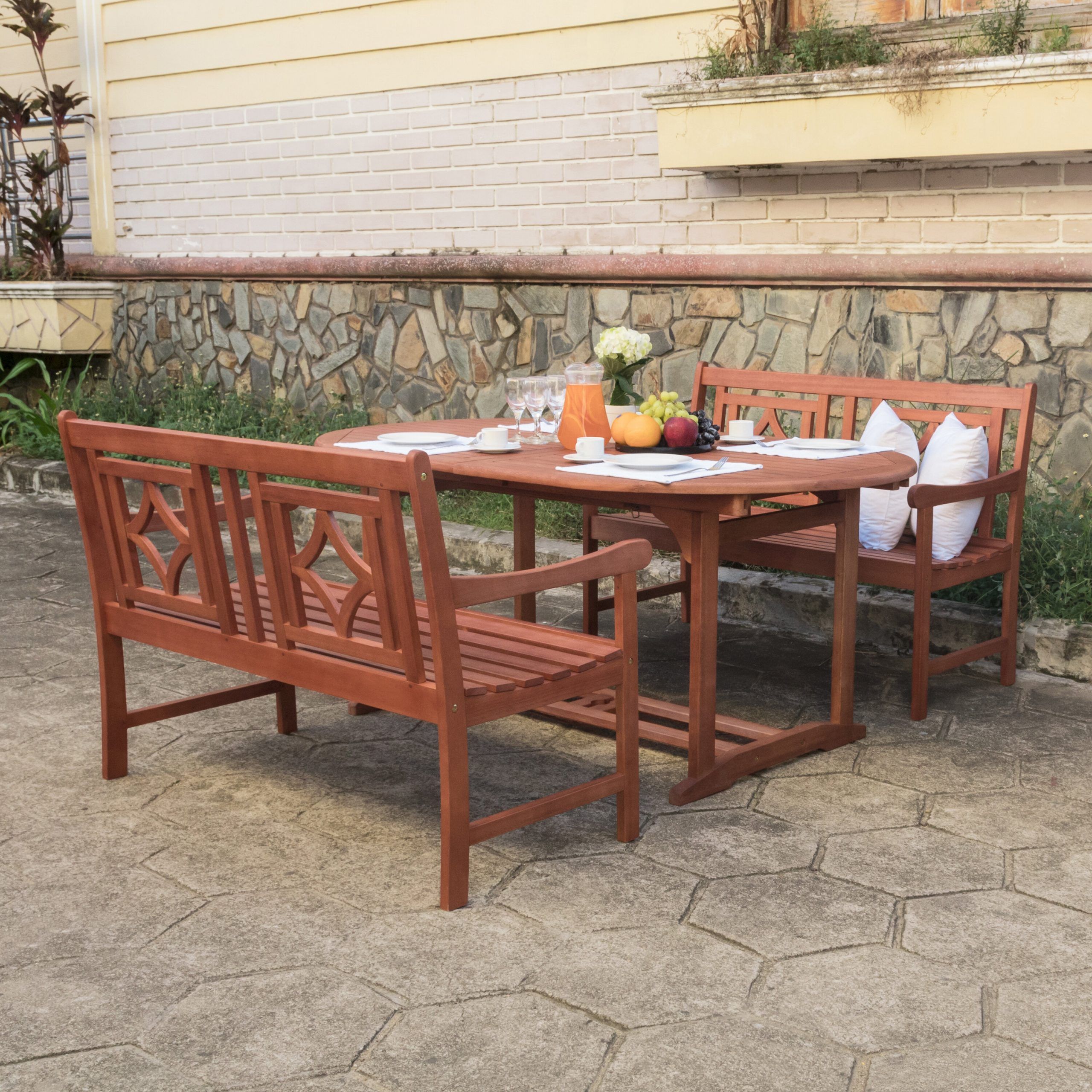 Amabel 3 Piece Patio Dining Set With Regard To Amabel Patio Diamond Wooden Garden Benches (View 10 of 25)