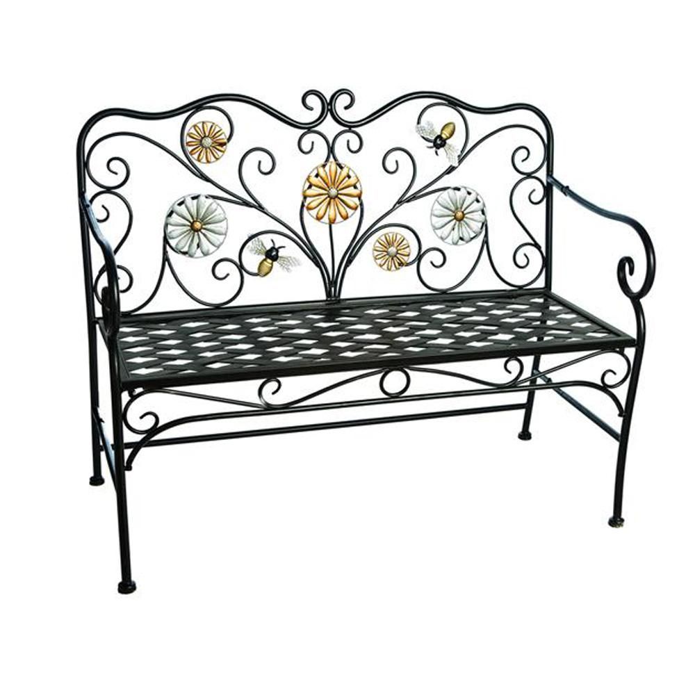 Cape Craftsman 43 In. Black Metallic Bees And Flowers Metal Within Caryn Colored Butterflies Metal Garden Benches (Photo 8 of 25)