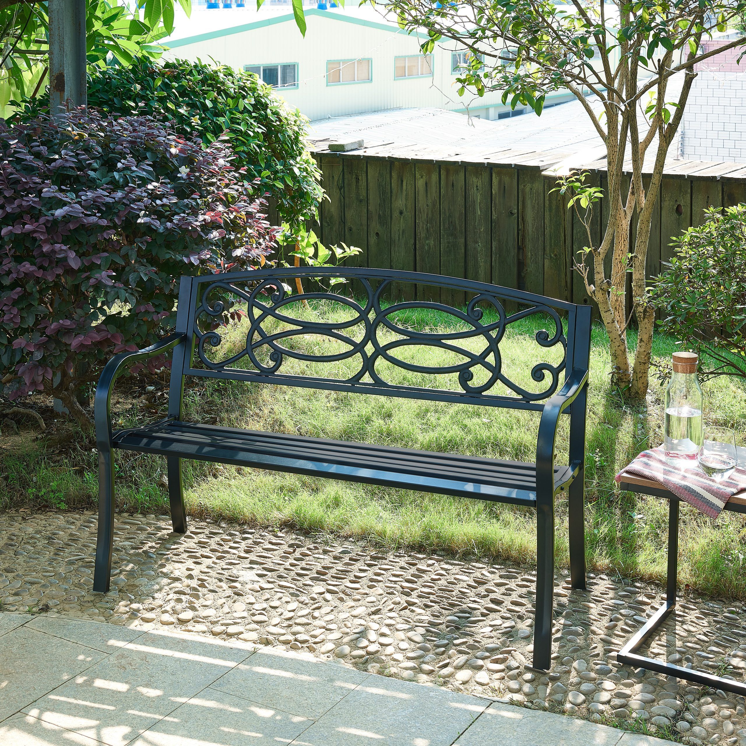 Details About Outdoor Cast Iron/Metal Garden Bench Seat Patio Furniture  Scroll Design Park Regarding Flamingo Metal Garden Benches (View 20 of 25)