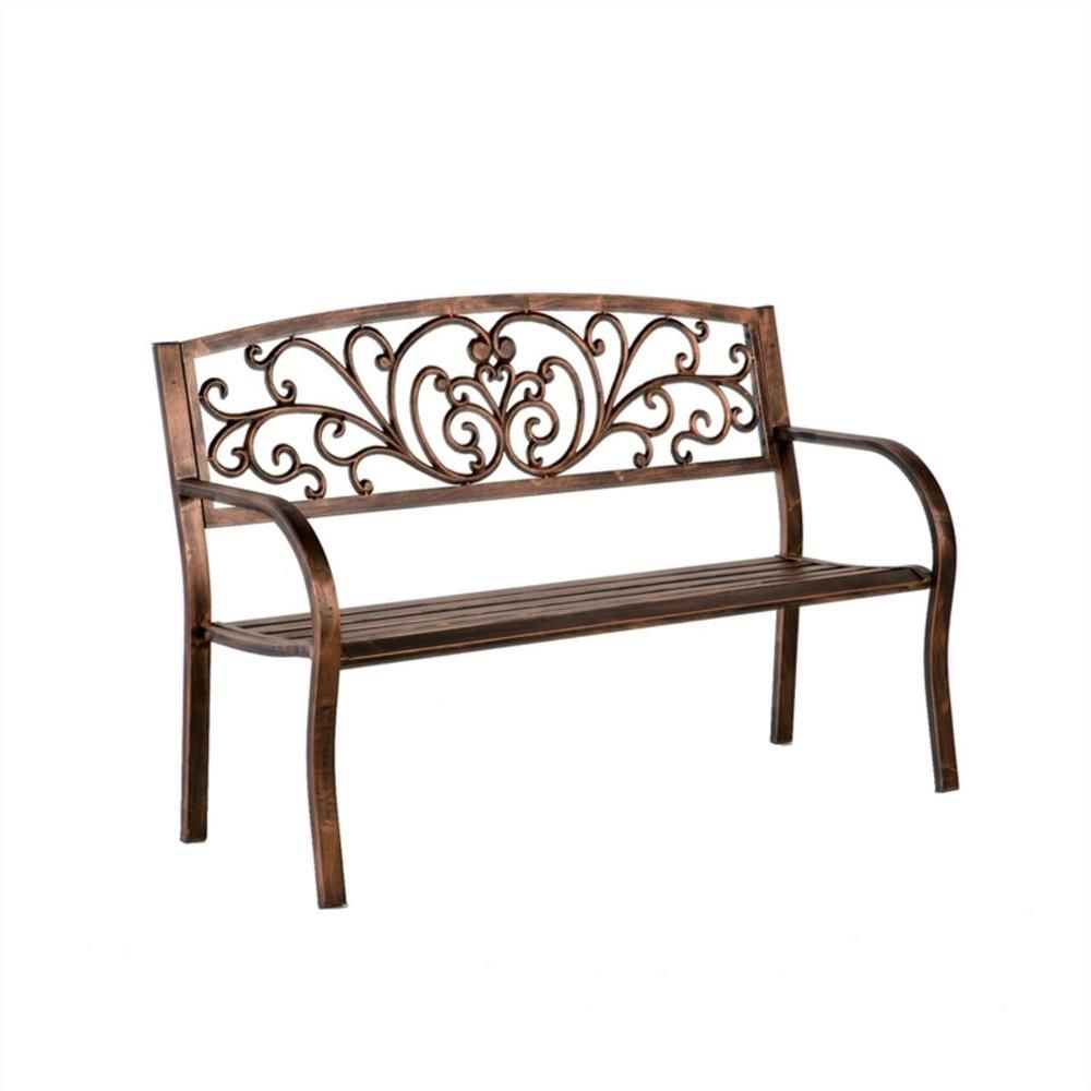 Evergreen 50 In. Blooming Metal Outdoor Garden Bench 8Mb124 – The Home Depot Throughout Blooming Iron Garden Benches (Photo 7 of 25)