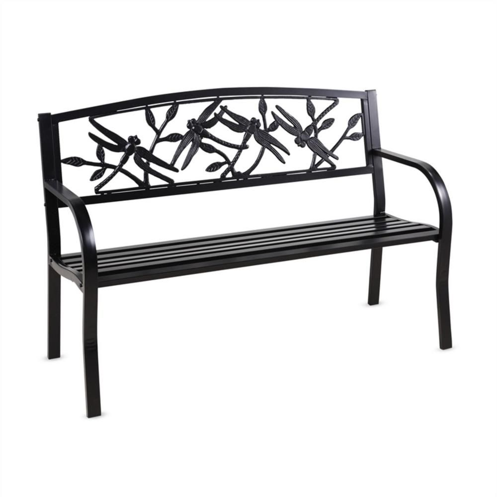 Evergreen 50 In. Dragonfly Metal Outdoor Garden Bench 8Mb118 – The Home  Depot For Blooming Iron Garden Benches (Photo 17 of 25)