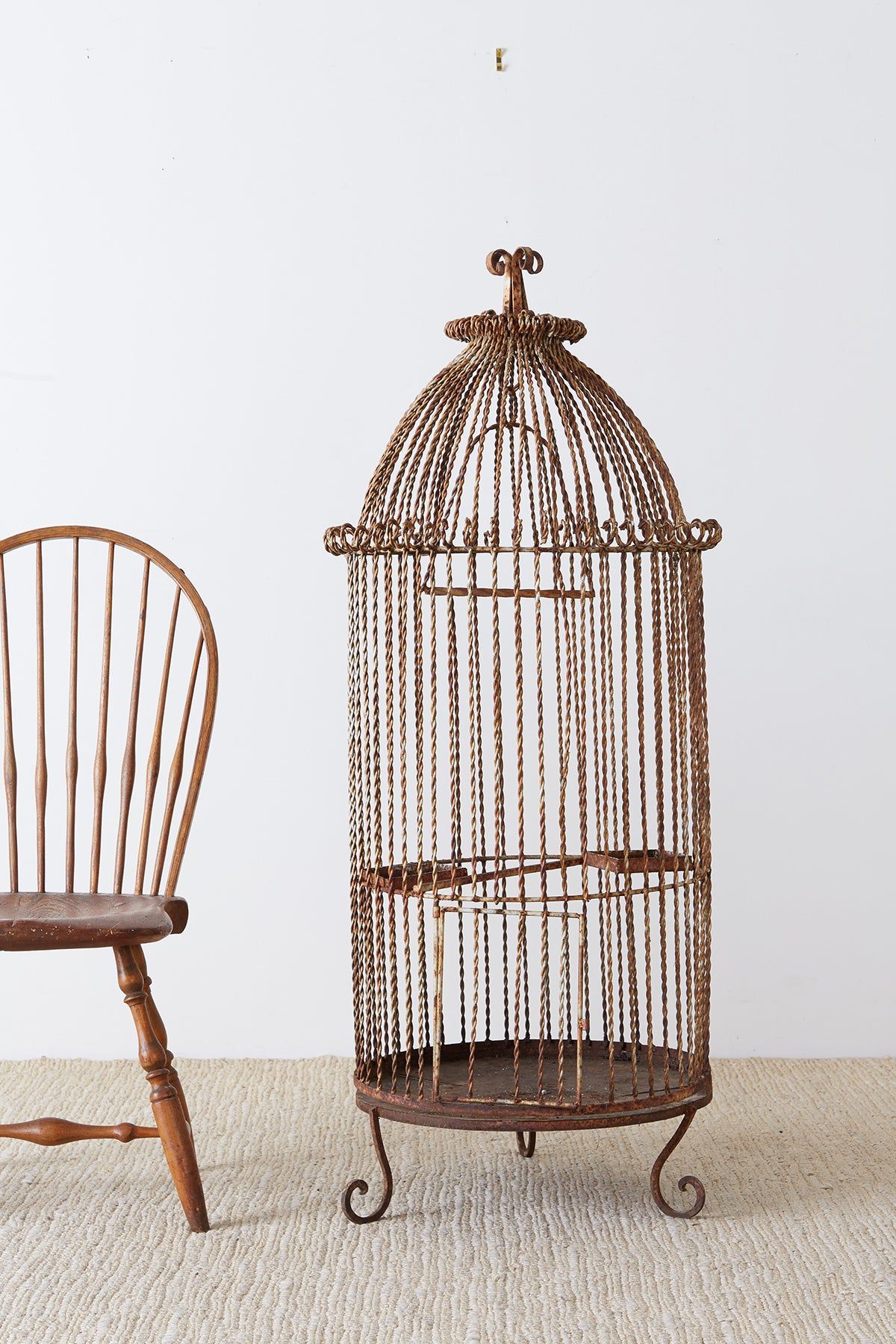 French Twisted Wrought Iron Standing Bird Cage In Madeline Vintage Bird Cast Iron Garden Benches (Photo 15 of 25)