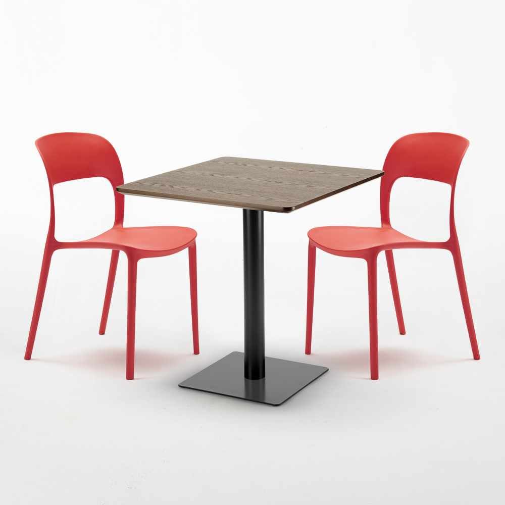 Kiss Set Made Of A 60X60Cm Wooden Square Table And 2 Colourful Restaurant  Chairs With Regard To Messina Garden Stools Set (Set Of 2) (Photo 21 of 25)