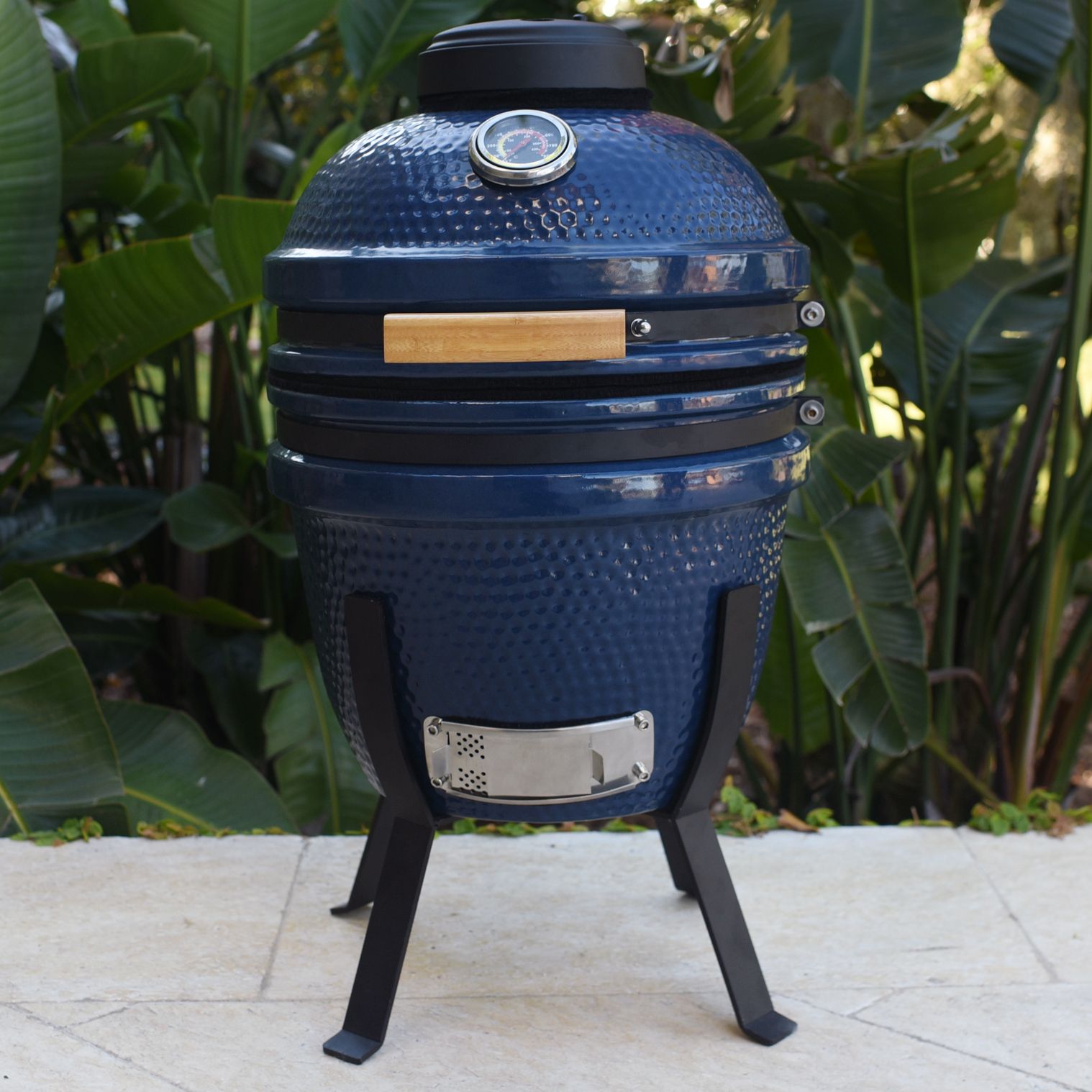 Lifesmart Deen Brothers Series 15" Blue Kamado Ceramic Grill Value Bundle  Includes Electric Starter Cooking Stone And Cover – Walmart Throughout Brode Ceramic Garden Stools (View 19 of 25)