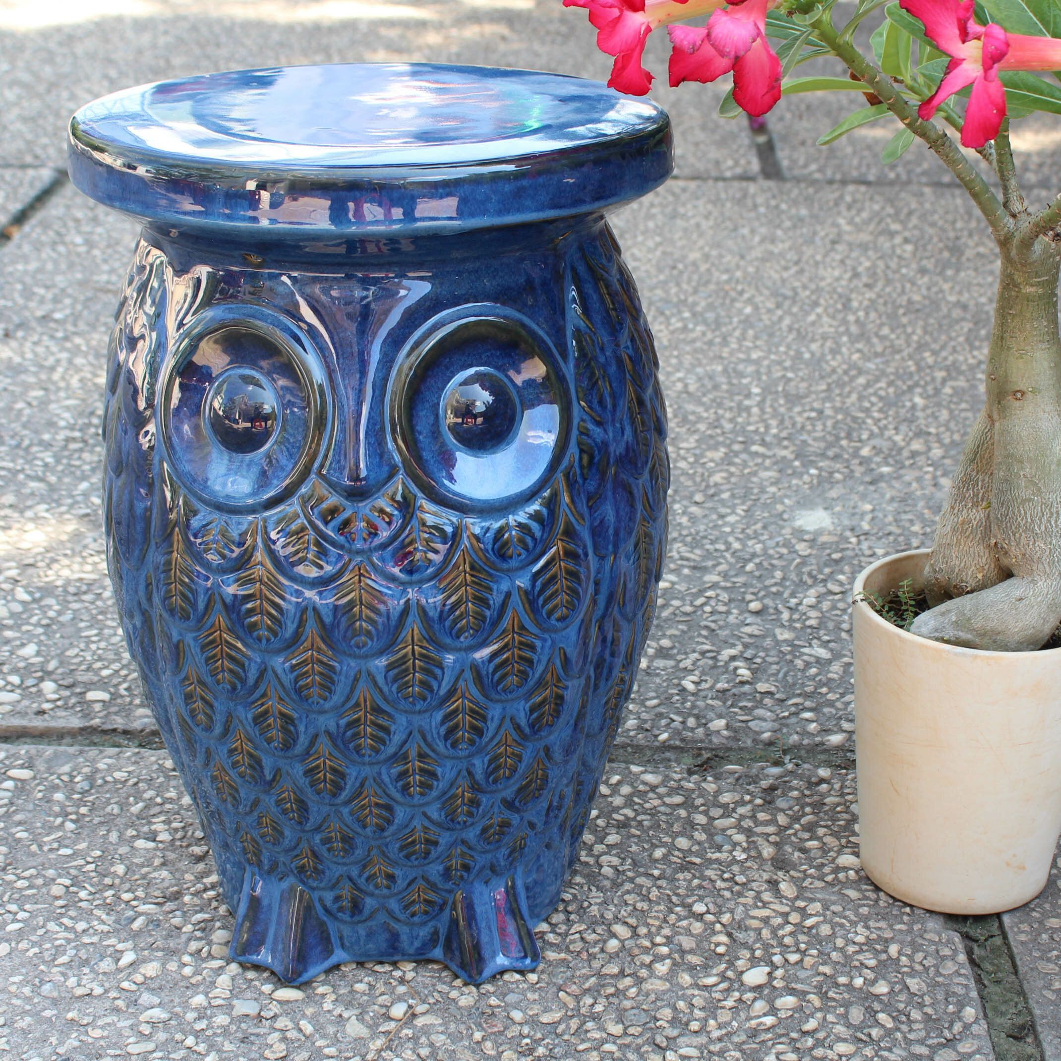 Makhzane Owl Ceramic Garden Stool Regarding Oakside Ceramic Garden Stools (View 15 of 25)